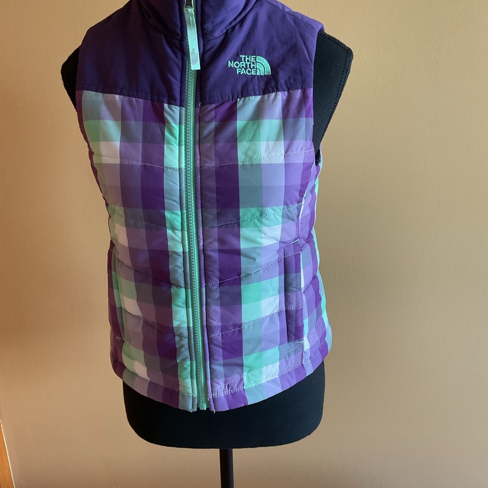 The North Face Purple and Green Plaid Vest Size Girls 7/8